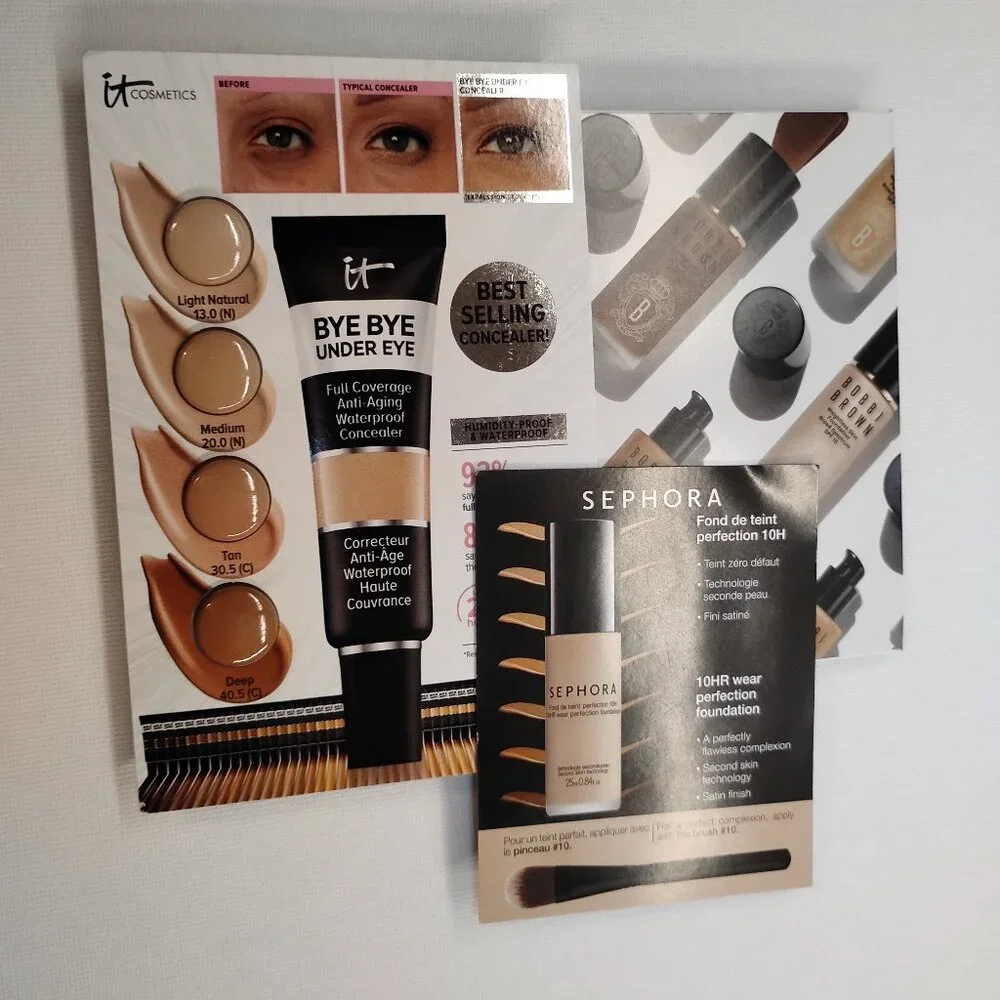 3pc it Cosmetics, Sephora, Bobbi Brown Sample Card Bundle